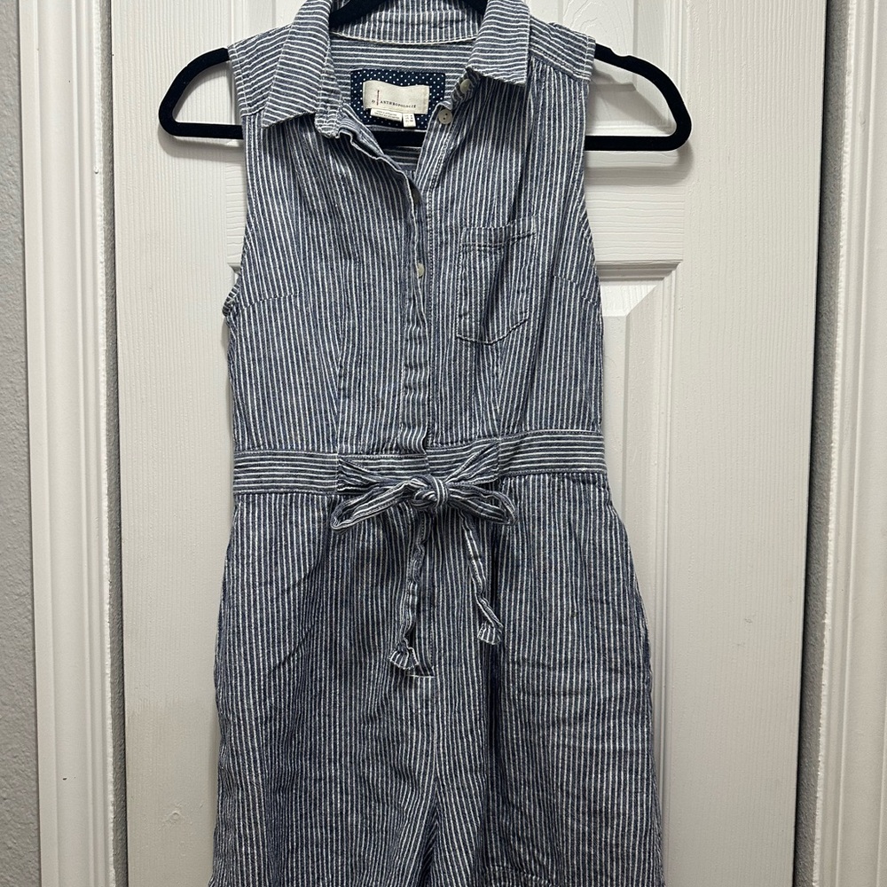 Anthropologie Blue Striped‎ Jumpsuit - Picture 2 of 8